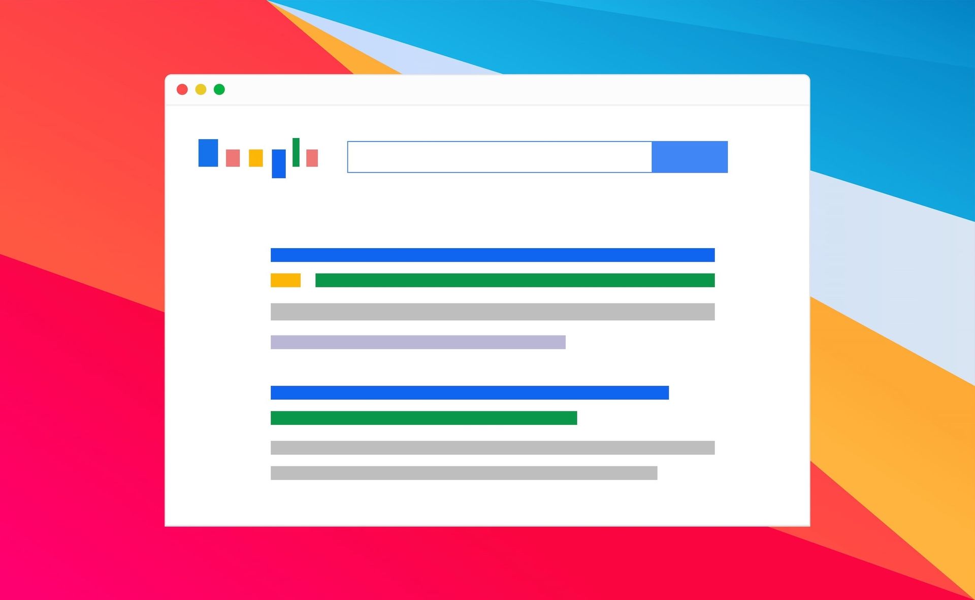 An illustration of a google search page on a colorful background.