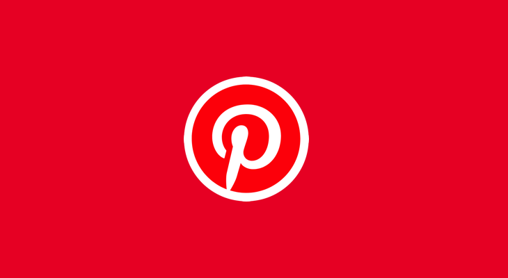 a white pinterest logo in a red circle on a red background .