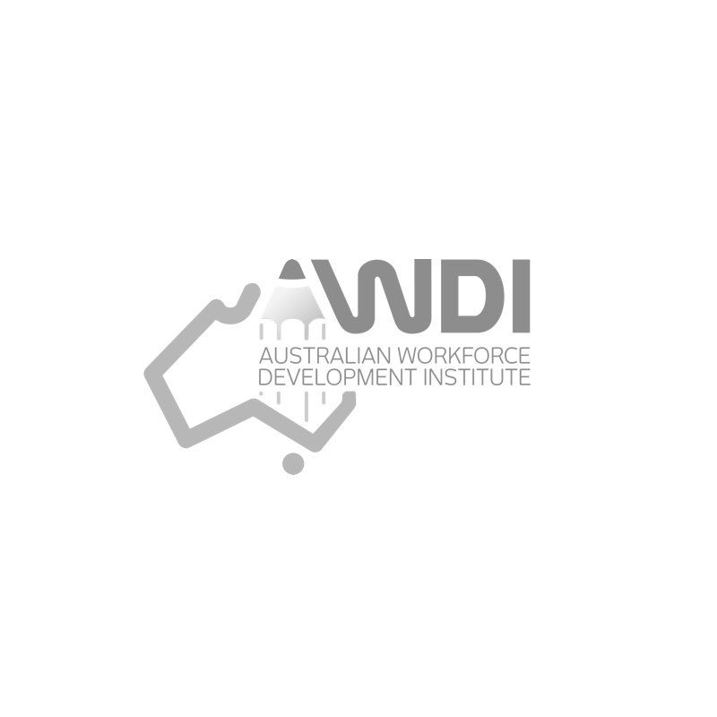 The logo for the australian workforce development institute is black and white.