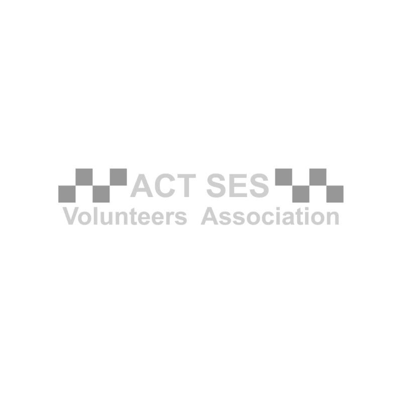 A black and white logo for the act ses volunteers association.