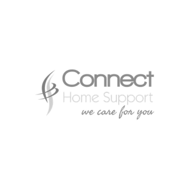 A black and white logo for connect home support we care for you.