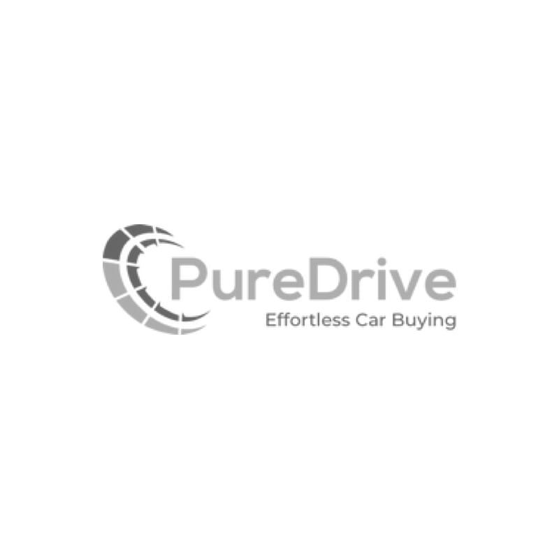 A black and white logo for puredrive effortless car buying.