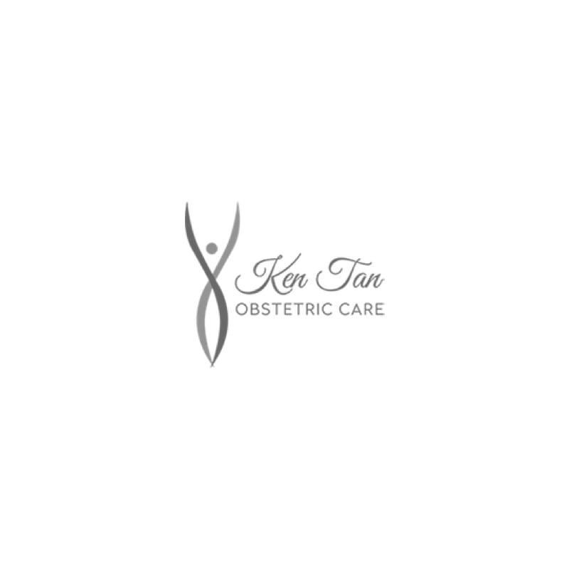 A black and white logo for ken tan obstetric care.