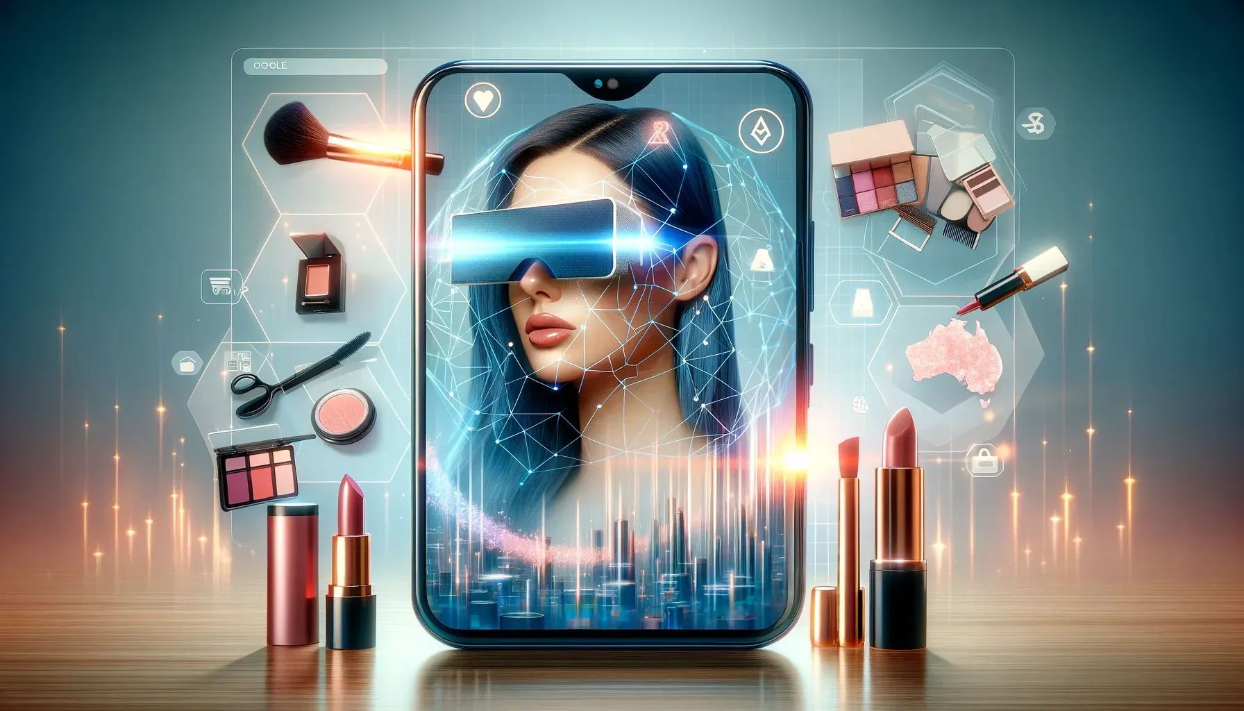 A woman is wearing virtual reality glasses on a smart phone.