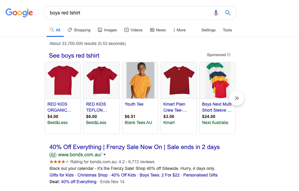 google shopping screentshot