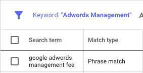 Search Terms for Phrase Match Adwords Management
