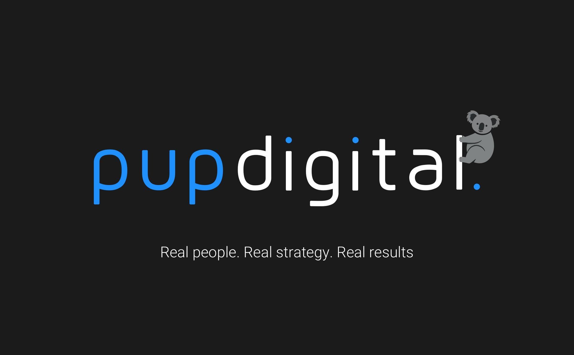 A logo for pup digital with a koala on it
