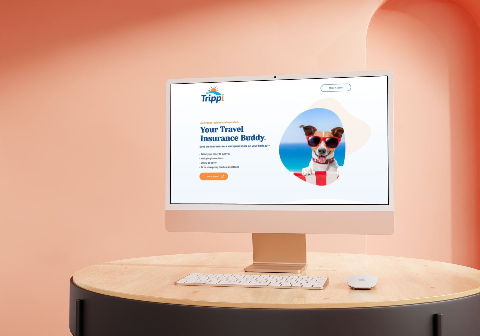 A computer monitor with a picture of a dog on the screen.