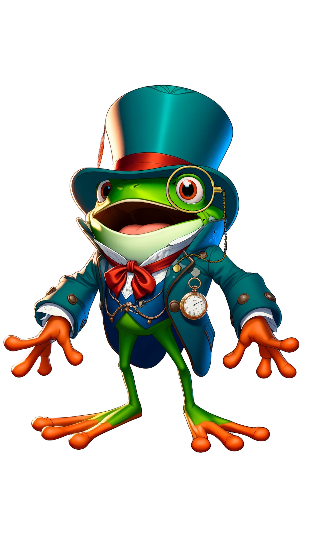 A frog is wearing a top hat and a suit.