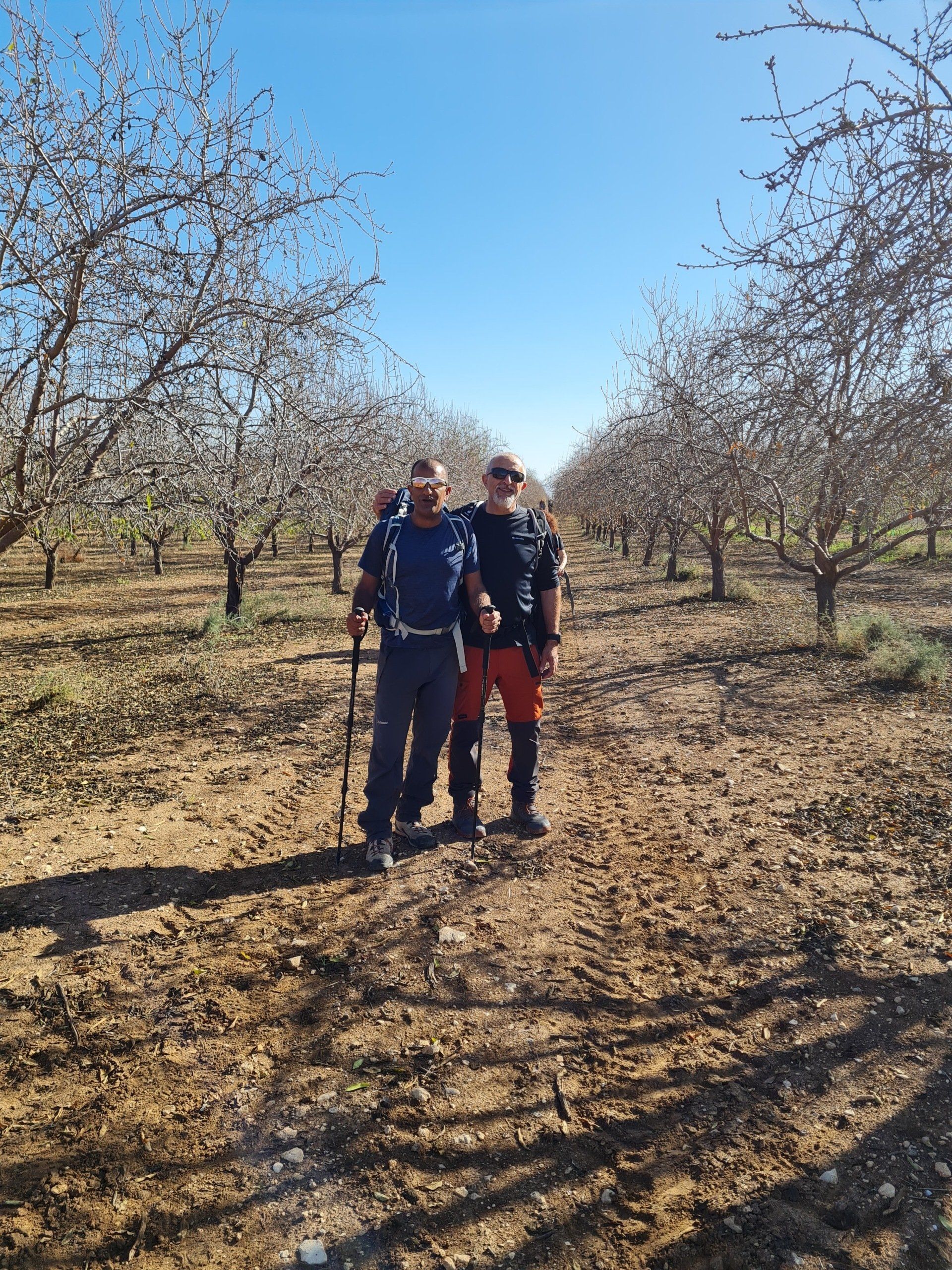 שני אנשים עומדים בשדה עם עצים ברקע