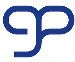 לוגו gp כחול על רקע לבן