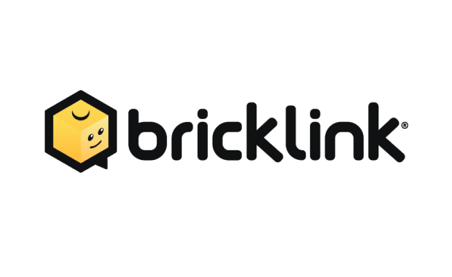 Logo BrickLink : cube jaune avec un visage et une bulle de dialogue, à côté du mot « bricklink ».