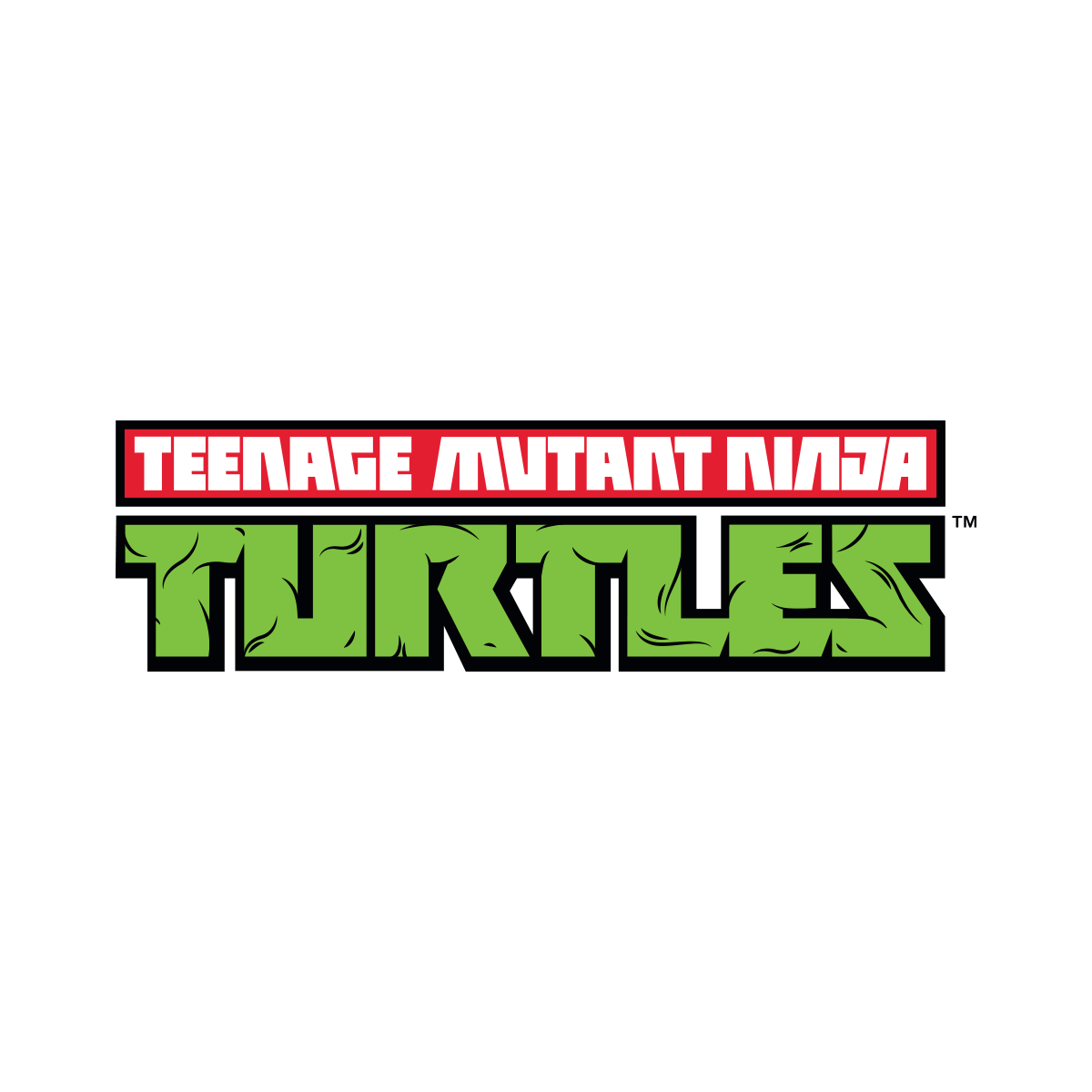 Logo des Tortues Ninja : texte rouge/blanc « Teenage Mutant Ninja » au-dessus de « Turtles » en vert.