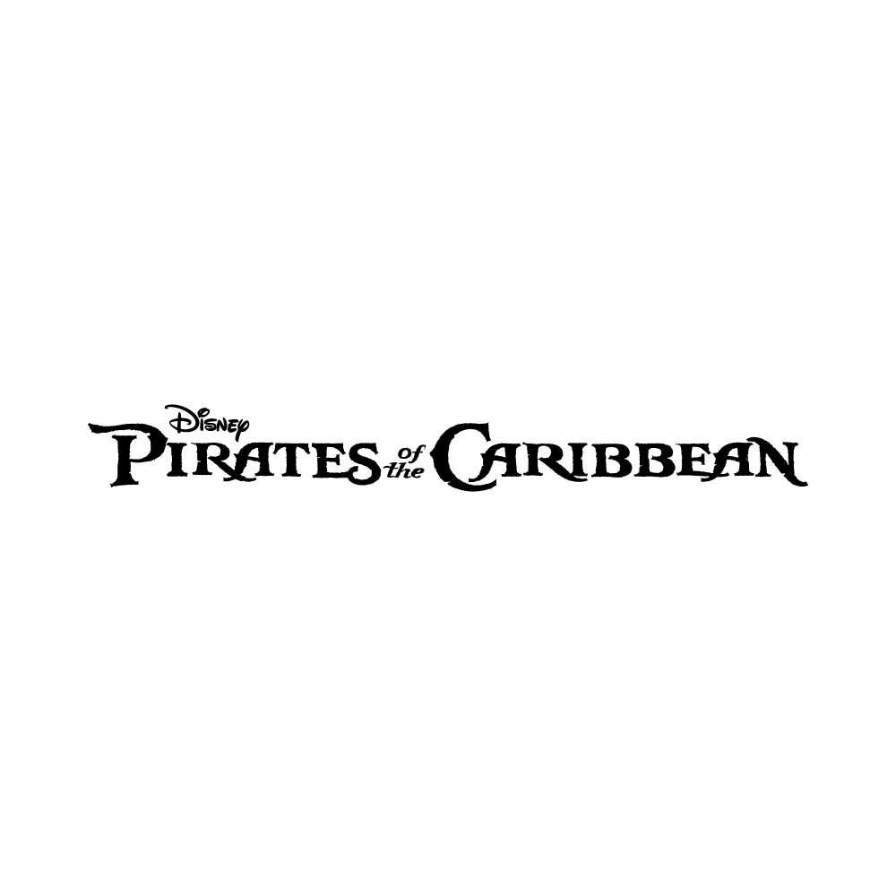 Logo de Pirates des Caraïbes en caractères noirs avec « Disney » au-dessus de « Pirates des Caraïbes ».