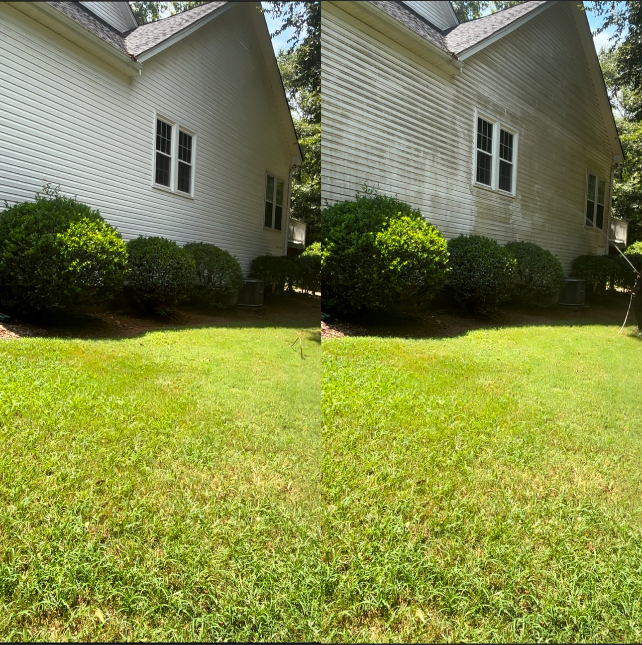 A house with a dirty siding and a window.