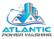 The logo for Atlantic Power Washing shows a house being washed with a hose.