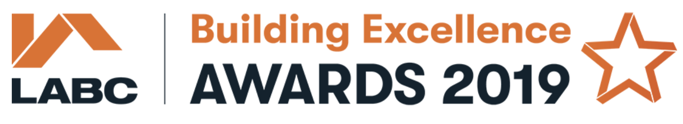 LABC Building Excellence Awards 2019 logo with orange roof symbol and star.