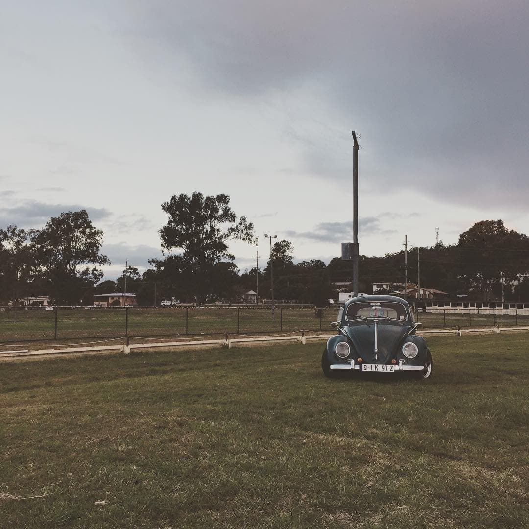 A Volkswagen Beetle is Parked in a Grassy Field — Stokers VW Mechanical Servicing & Repairs in Byron Bay, NSW