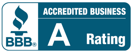 A blue sign that says accredited business on it