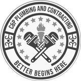 A black and white logo for a C & P Plumbing and Contracting.