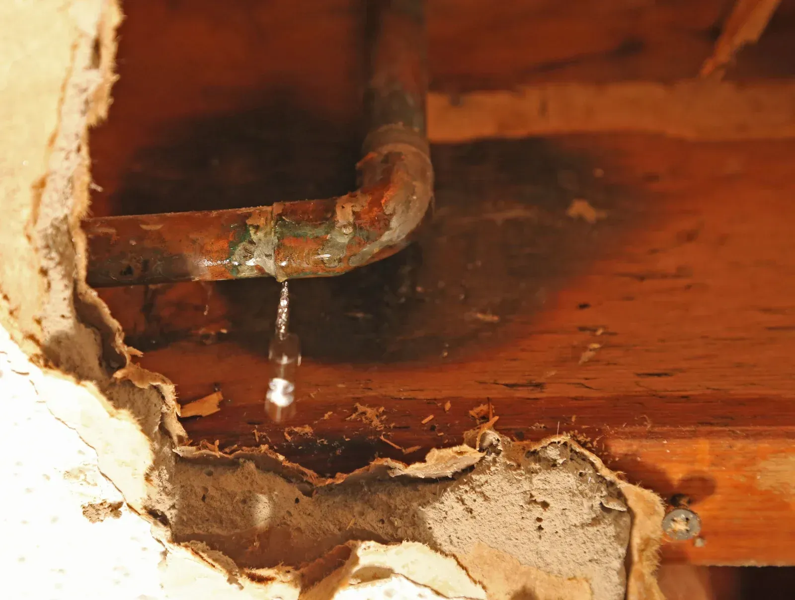 A person is fixing a leaking sink pipe with a wrench.