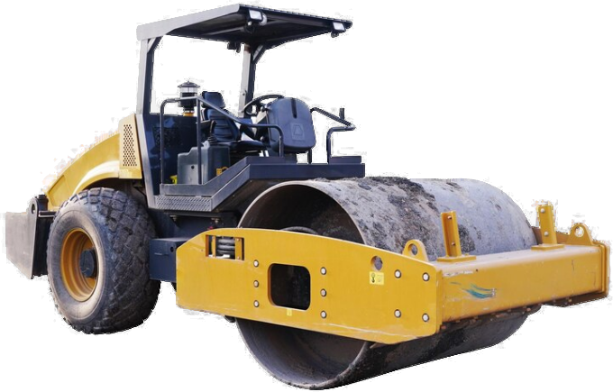 a yellow road roller on a white background