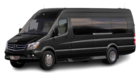 A black van is parked on a white background.