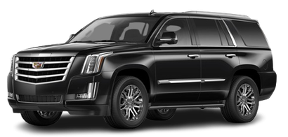 A black cadillac escalade is shown on a white background.