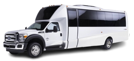 A white bus with a black top is on a white background