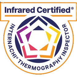 Logo: Infrared Certified, InterNACHI Thermography Inspector; colorful star-shaped design.