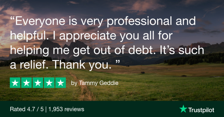 Washington Debt Relief 5-star Trustpilot review from Tammy, feeling grateful for debt relief.