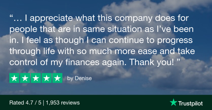 Kansas Debt Relief 5-star Trustpilot review from Denise, thankful for an easier financial future.