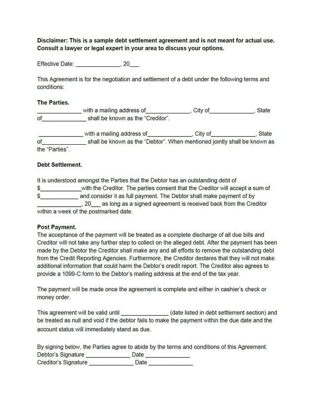 settlement agreement letter template