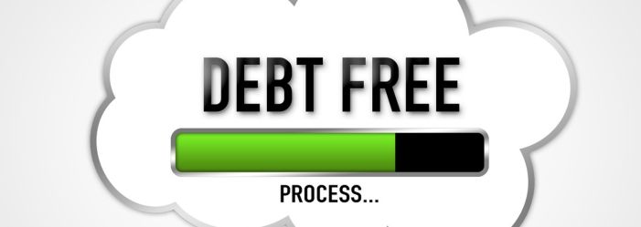 Text stating 'debt free in process' highlighted by the concept of debt consolidation.