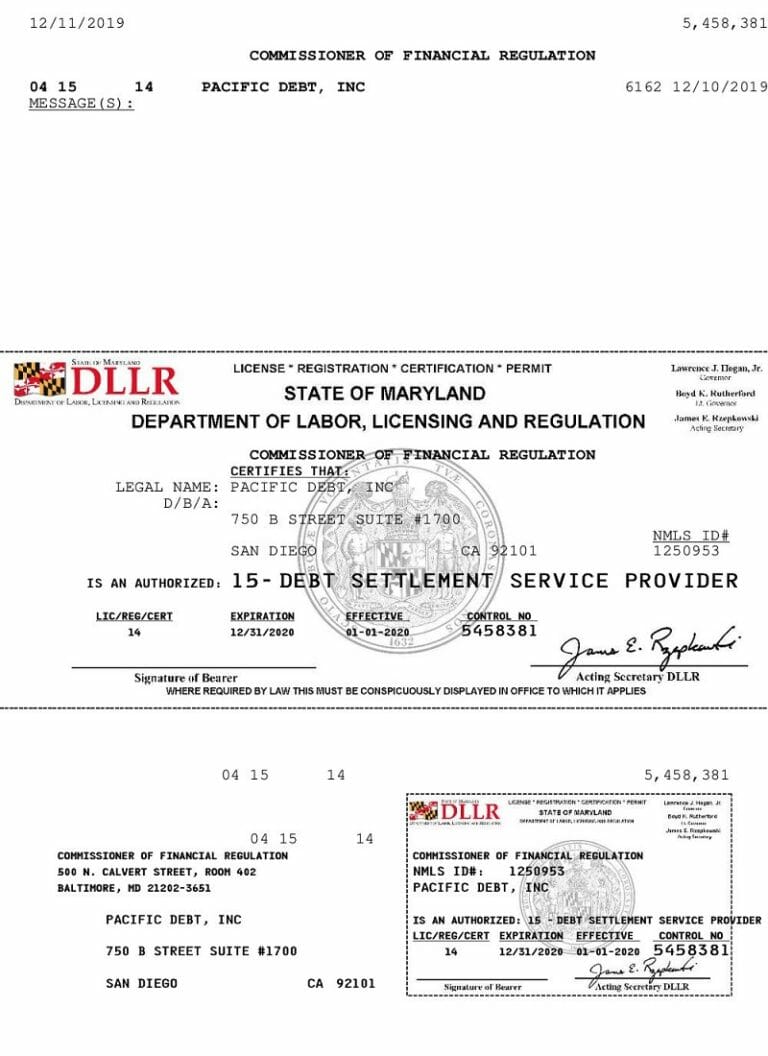 State of Maryland Department of Labor License