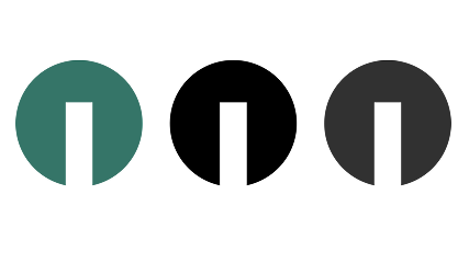 Three circles, each with a white, vertical rectangle. Colors: green, black, and dark gray.