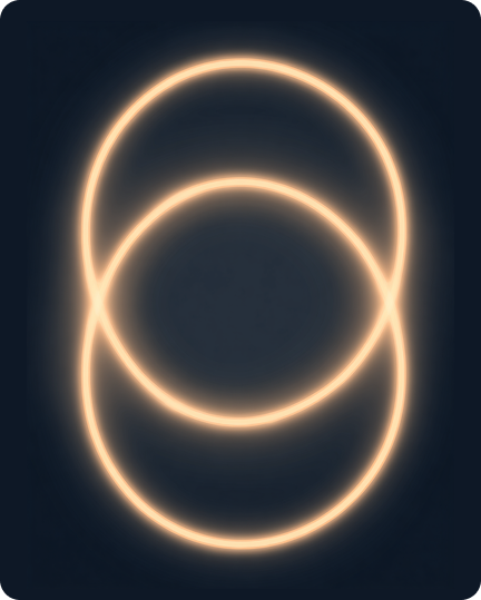 Two intersecting glowing orange circles on a dark blue background.