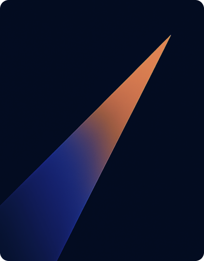 Blue and orange upward-pointing gradient against a dark blue background.