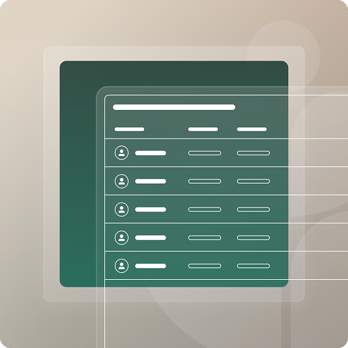 User interface design with user profiles in a list, green and white on a transparent layer.