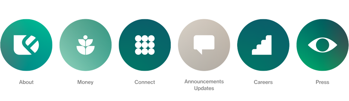 Icons for About, Vorer, Connect, Newsletter & Updates, Careers, and Press in a gradient teal circle.