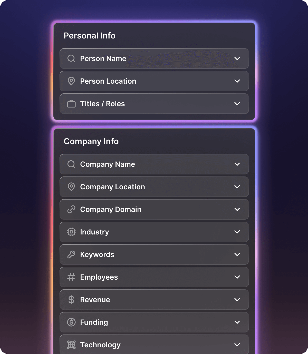 A screenshot of a personal info and company info page.
