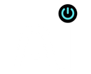 A blue power button in a black circle on a white background.