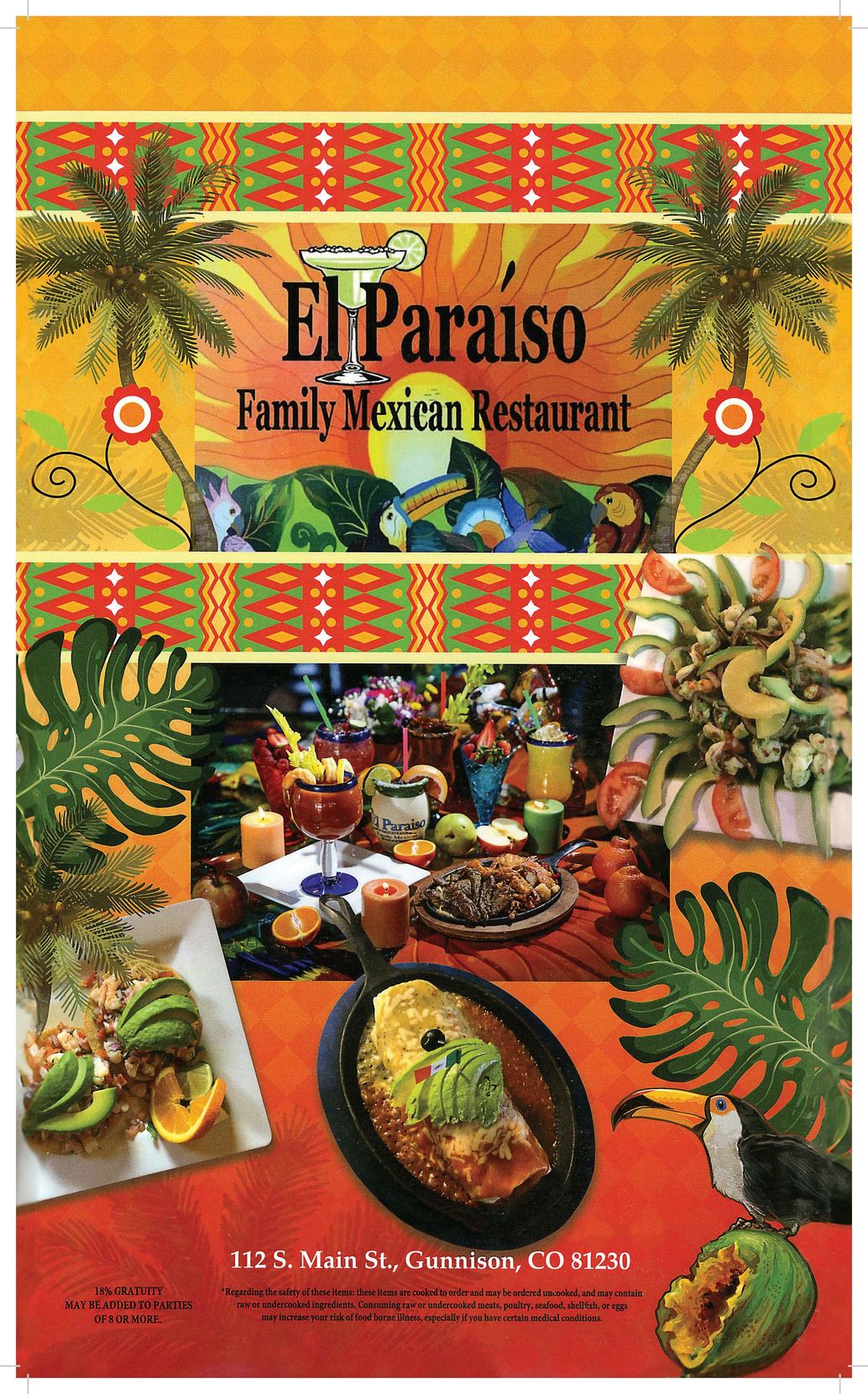 A menu for el paraiso family mexican restaurant