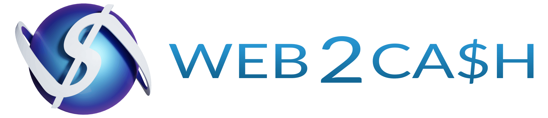 Logotipo azul e branco web2cash website designer 