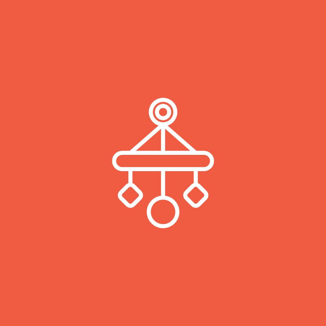 an icon of a baby mobile on a red background .