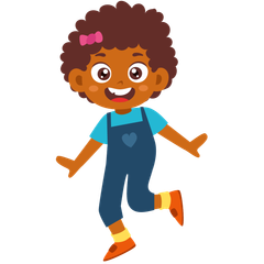 a cartoon illustration of a little girl wearing overalls and a blue shirt .