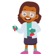 a girl in a lab coat and goggles is holding a test tube .