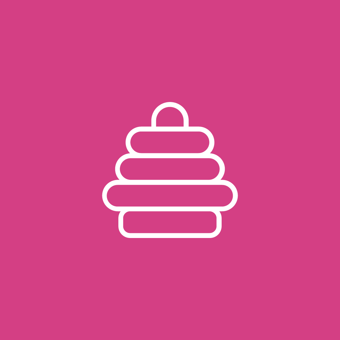 an icon of a stack of blocks on a pink background .