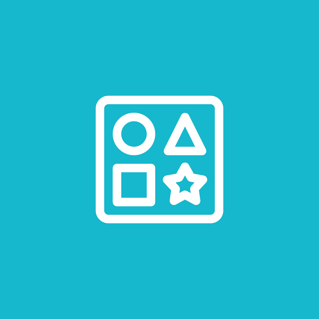 a square with circles , triangles , and a star in it on a blue background .