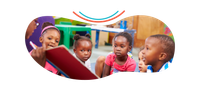 a group of children are sitting around a teacher reading a book .